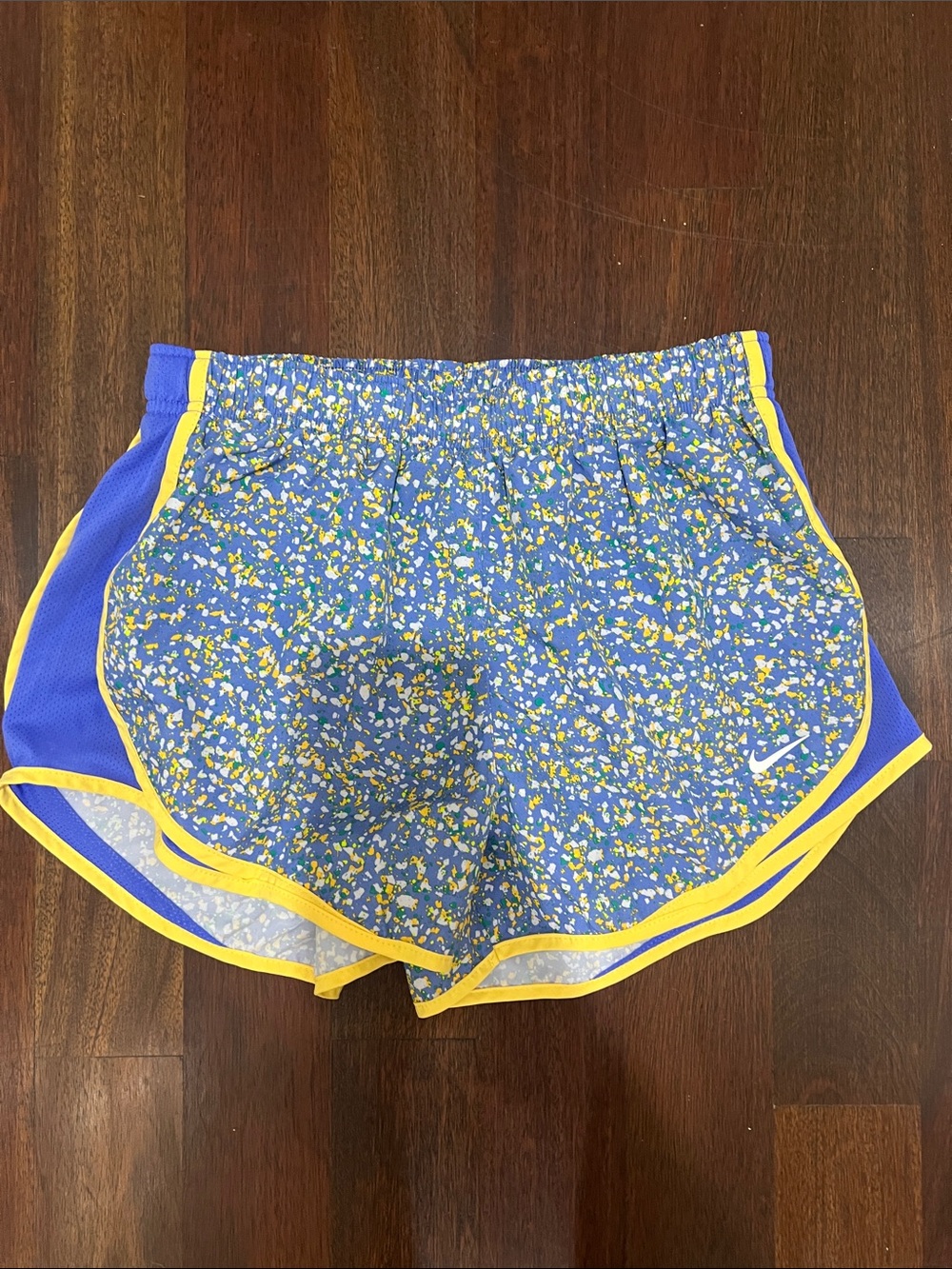 Nike Purple Floral Print Running Shorts with Yellow Trim